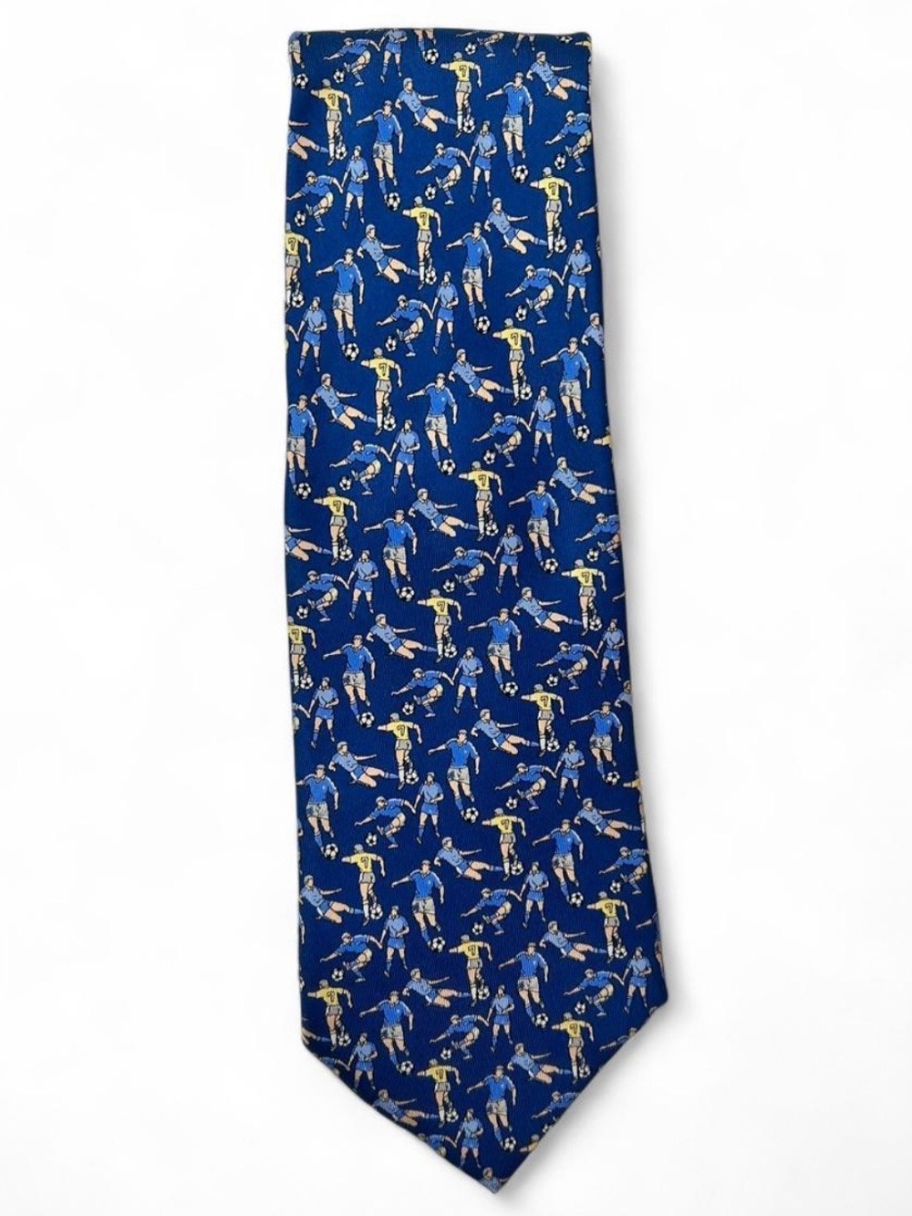 💎 3/$30 Nous et Moi Silk Tie Soccer Player Football Pattern Made France Blue